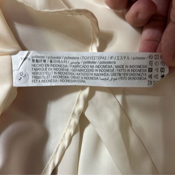 ZARA L Ivory Preppy Outer Shell Long Sleeve Front Tie Beaded Button Blouse - Picture 11 of 15